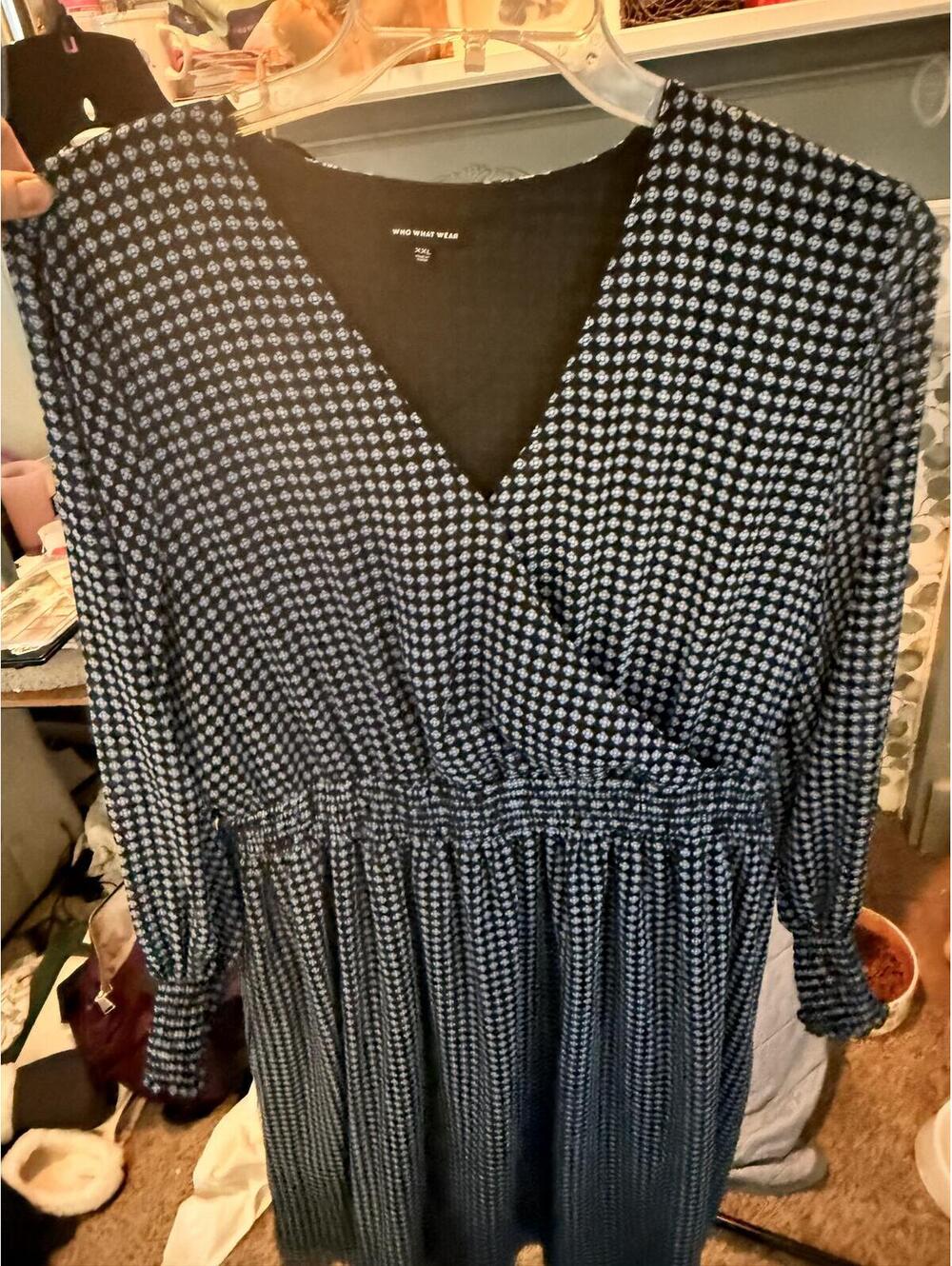 Black and White Patterned Long Sleeve Dress